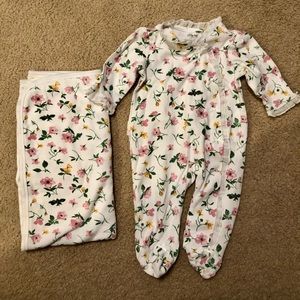 Little Me ruffle sleeper (6M) & matching blanket bundle